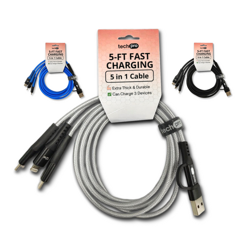 5ft 5in1 Multi Charging USB Cable in Hang tags