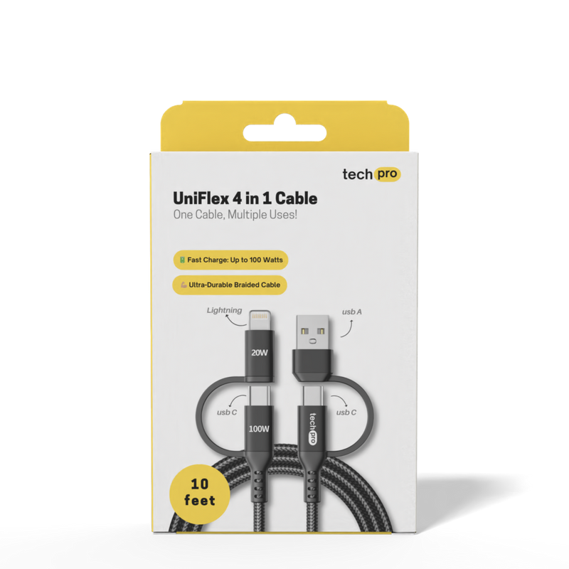 Wholesale price tech pro UniFlex 4 in 1 Cable packaging on a white background