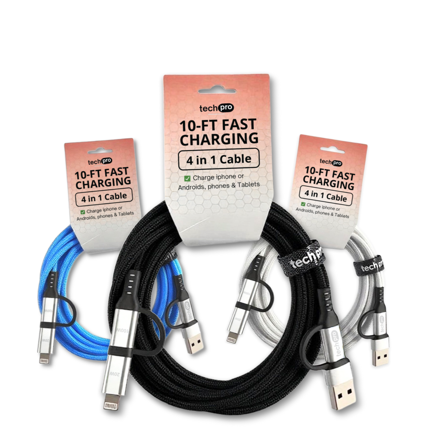 USA Wholesale 10ft long 4in1 multi charging usb cable in Hang tag
