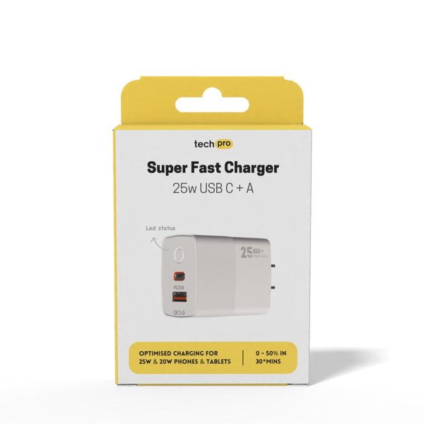 25W USB C + A Superfast Wall Charger in Retail box