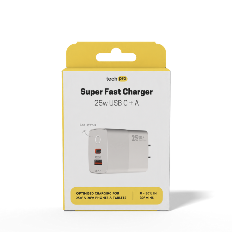 25W USB C + A Superfast Wall Charger in Retail box