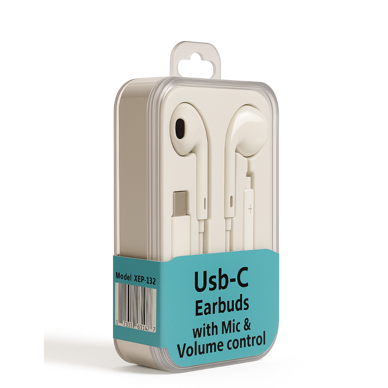 USB-C earbuds with volume control & mic