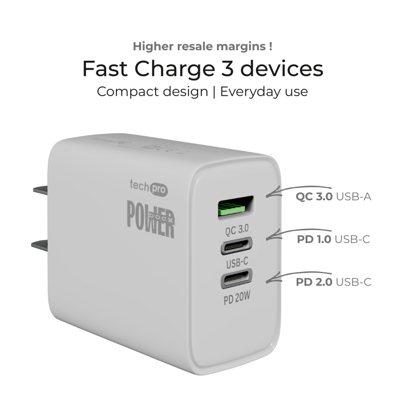 40W PD USB C+C+A Wall Charger 3ports