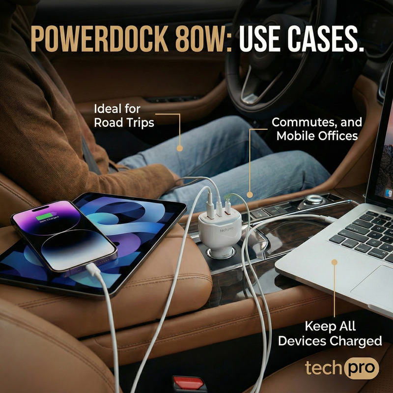 80W PD Superfast USB C+C+A Car Charger