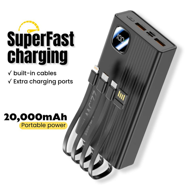 20,000mAh Powerbank with built-in cables Super-Fast Charging