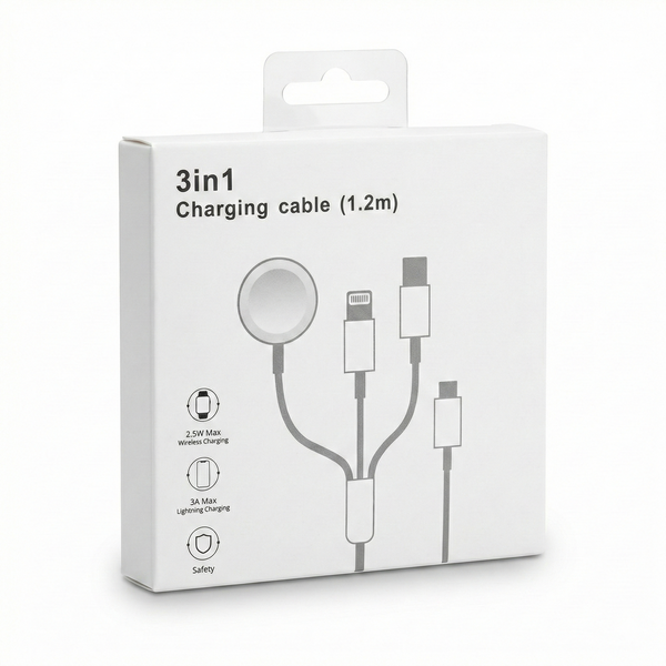 4ft 3-in-1 Magnetic Watch Charger Cable