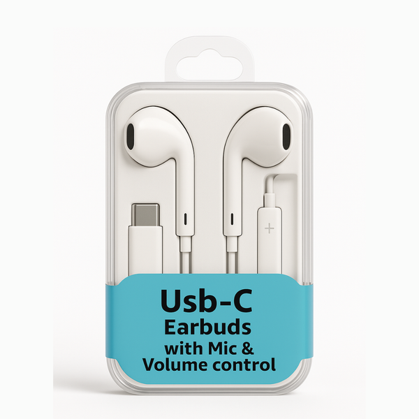 USB-C earbuds with volume control & mic