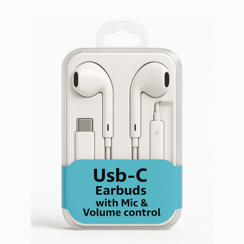 USB-C earbuds with volume control & mic