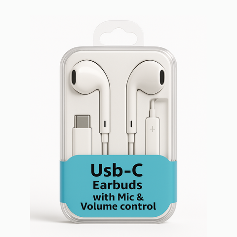 USB-C earbuds with volume control & mic