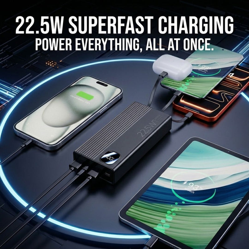 20,000mAh Powerbank with built-in cables Super-Fast Charging