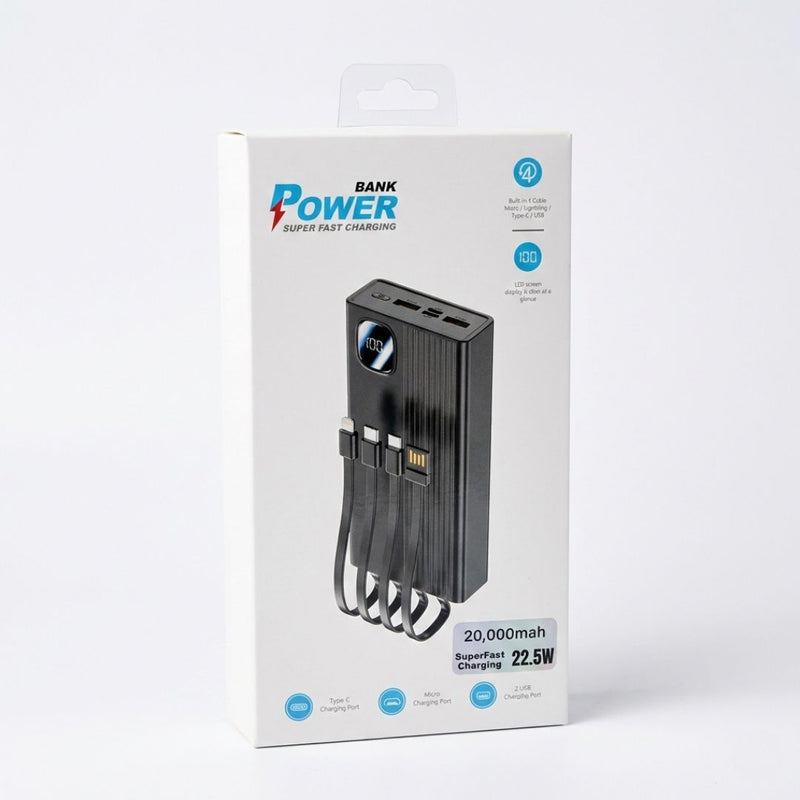 20,000mAh Powerbank with built-in cables Super-Fast Charging
