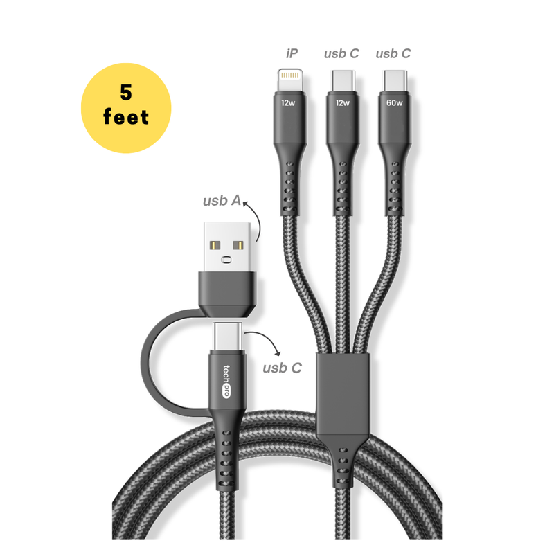 5ft 5in1 Multi Charging USB Cable in Hang tags