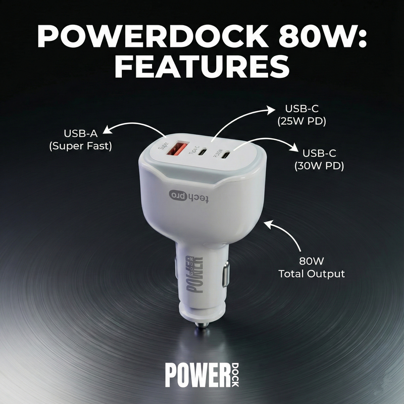 80W PD Superfast USB C+C+A Car Charger