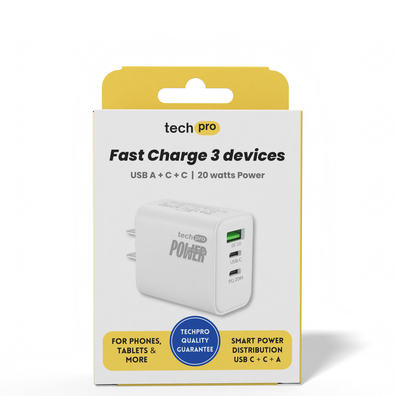 Tech Pro fast charging adapter packaging on a white background