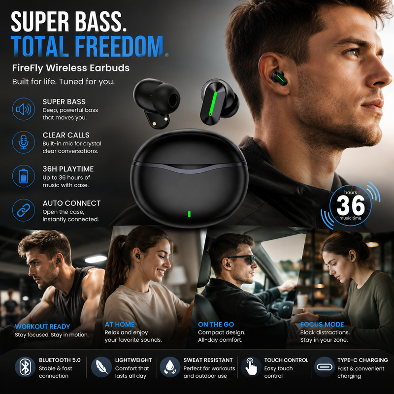 TechPro FireFly Mini wireless bluetooth earbuds
